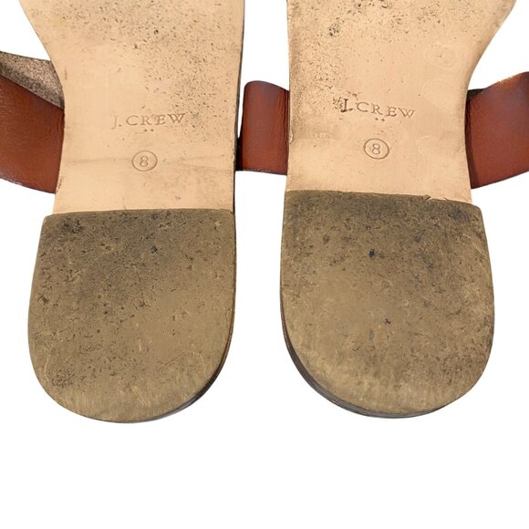 J.Crew Womens Brown Leather Two-Strap Flat Sandals Size 8 Casual Footwear - Picture 7 of 8